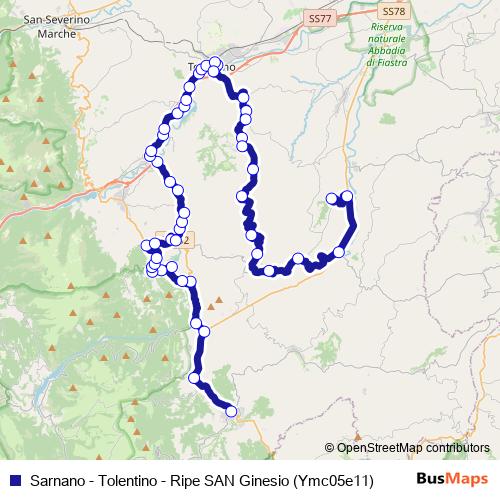 Sarnano - Tolentino - Ripe SAN Ginesio (Ymc05e11) bus Line Map