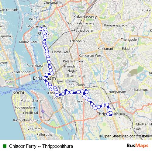 Chittoor Ferry ↔ Thrippoonithura bus Line Map