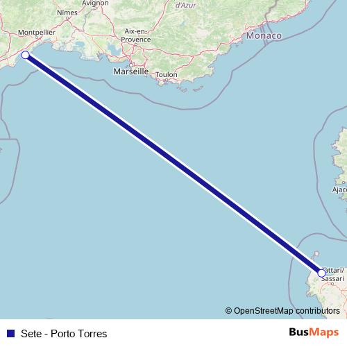 Sete - Porto Torres ferry Line Map