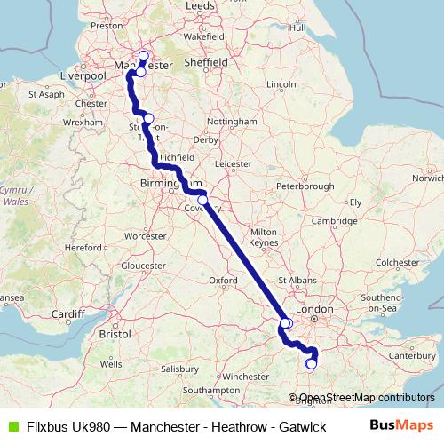 Flixbus Uk980 bus Line Map
