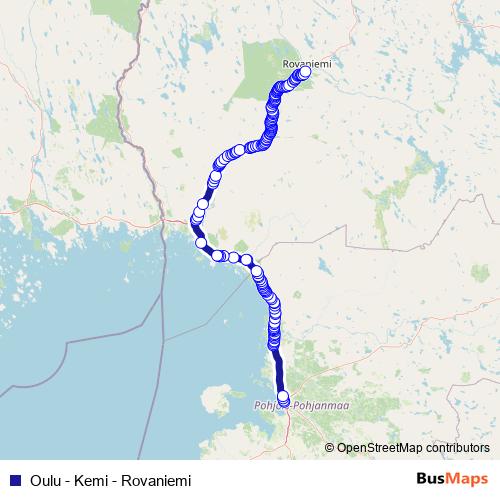 Oulu - Kemi - Rovaniemi bus Line Map
