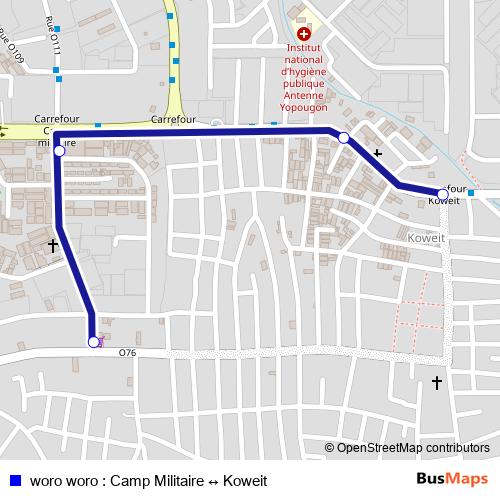 woro woro : Camp Militaire ↔ Koweit bus Line Map