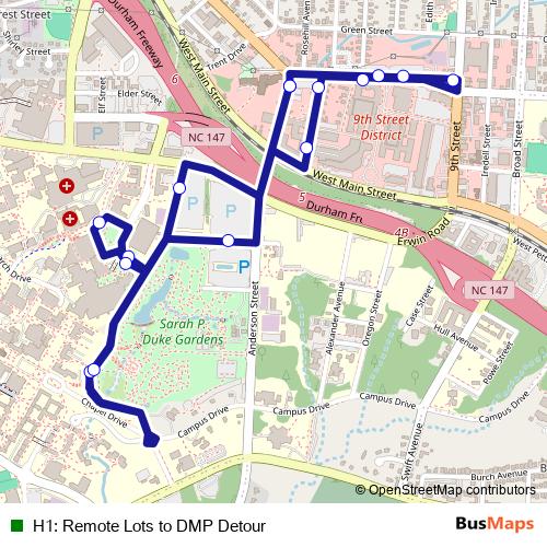 H1: Remote Lots to DMP Detour bus Line Map