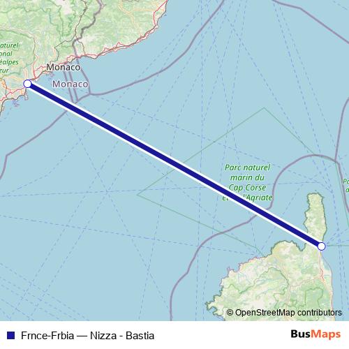 Frnce-Frbia ferry Line Map
