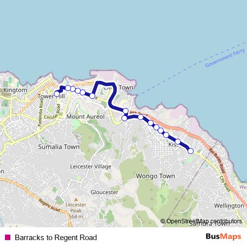 Barracks to Regent Road bus Line Map