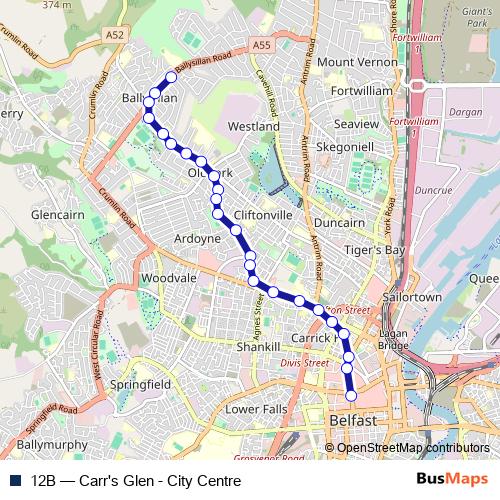 12B bus Line Map