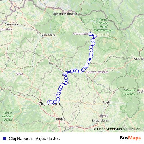 Cluj Napoca - Vişeu de Jos rail Line Map