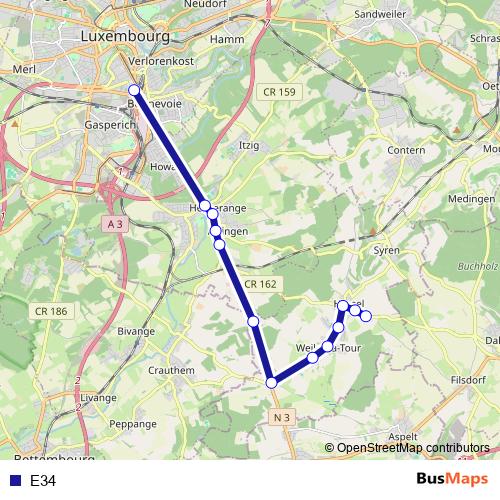 E34 bus Line Map