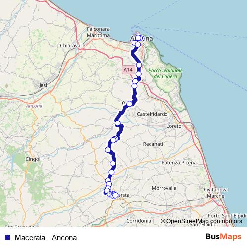 Macerata - Ancona bus Line Map