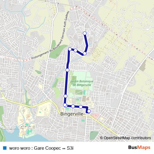 woro woro : Gare Coopec ↔ S3i bus Line Map