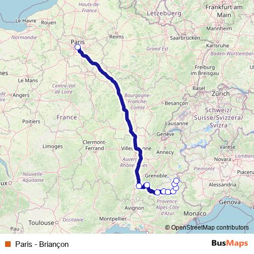 Paris - Briançon rail Line Map