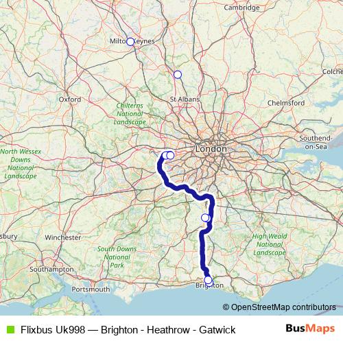 Flixbus Uk998 bus Line Map