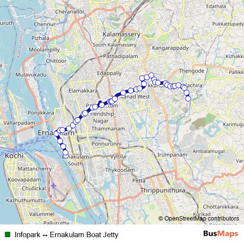 Infopark ↔ Ernakulam Boat Jetty bus Line Map