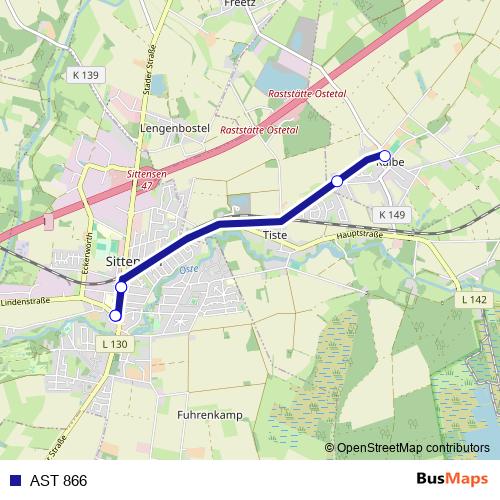 AST 866 bus Line Map