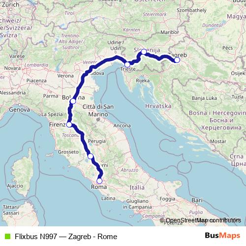 Flixbus N997 bus Line Map
