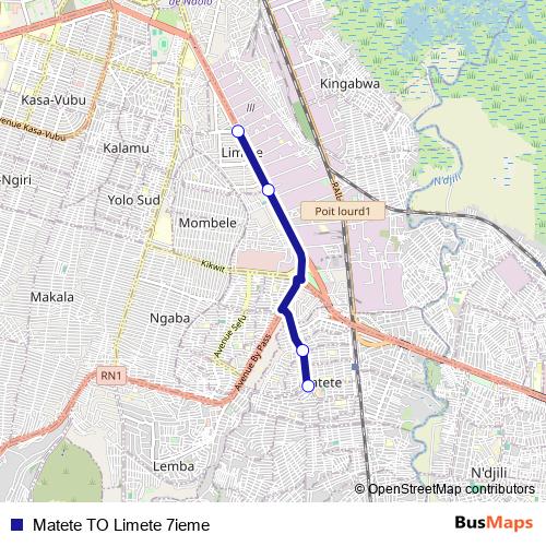 Matete TO Limete 7ieme bus Line Map