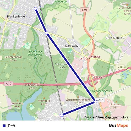 Re8 bus Line Map