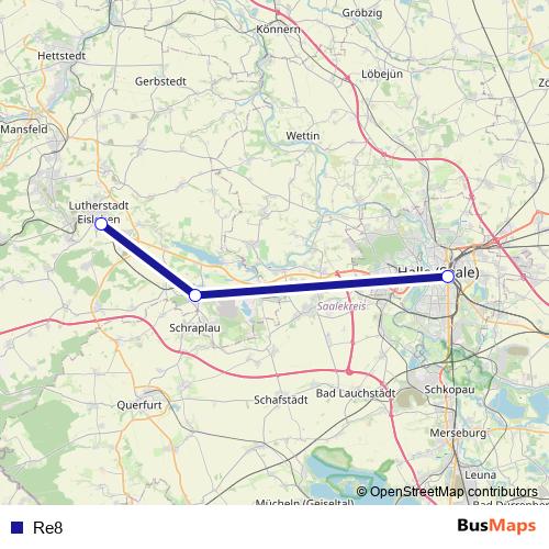 Re8 bus Line Map