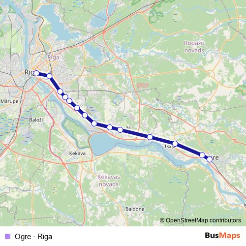 Ogre - Rīga rail Line Map