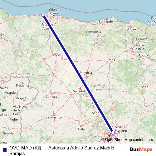 OVD-MAD (Klj) air Line Map