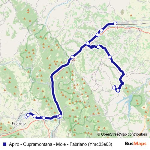 Apiro - Cupramontana - Moie - Fabriano (Ymc03e03) bus Line Map
