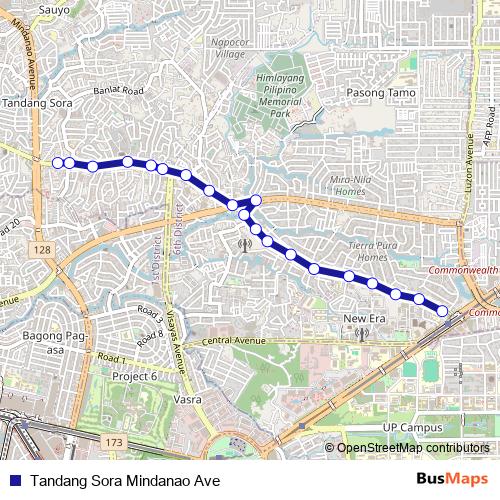 Tandang Sora Mindanao Ave bus Line Map