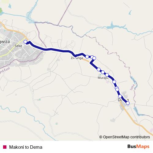 Makoni to Dema bus Line Map