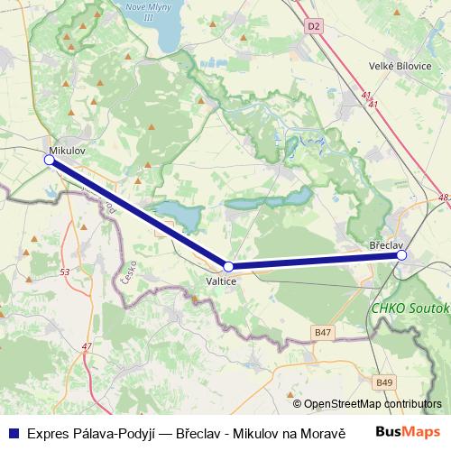 Expres Pálava-Podyjí rail Line Map