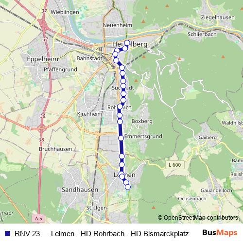 RNV 23 tram Line Map