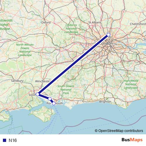 N16 bus Line Map