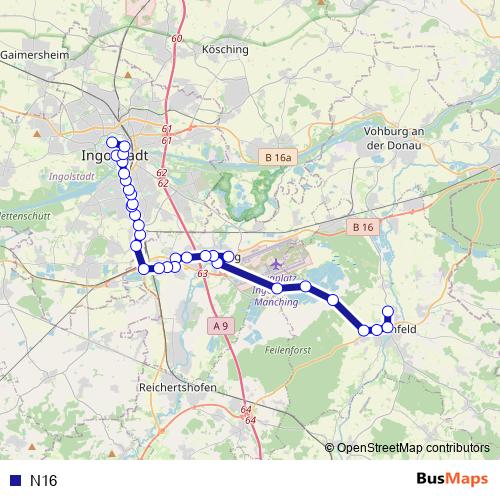N16 bus Line Map