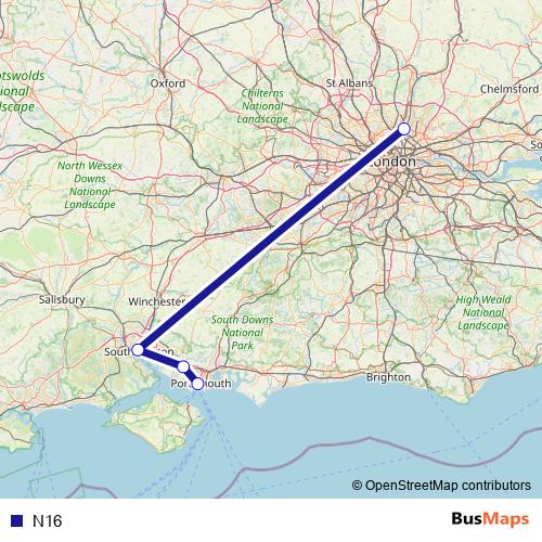 N16 bus Line Map