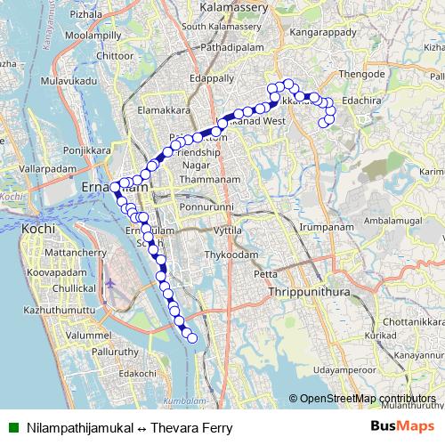 Nilampathijamukal ↔ Thevara Ferry bus Line Map