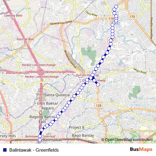 Balintawak - Greenfields bus Line Map