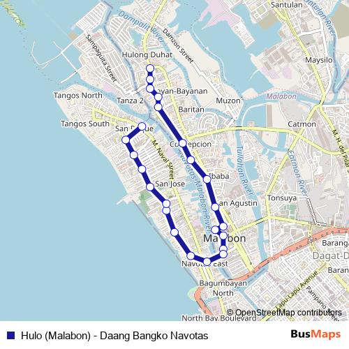 Hulo (Malabon) - Daang Bangko Navotas bus Line Map