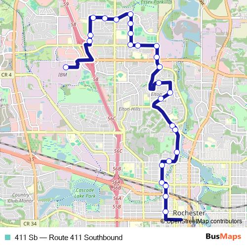 411 Sb bus Line Map