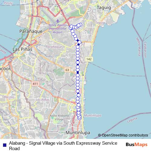 Alabang - Signal Village via South Expressway Service Road bus Line Map