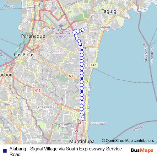 Alabang - Signal Village via South Expressway Service Road bus Line Map