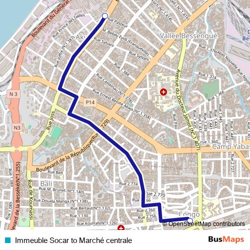 Immeuble Socar to Marché centrale bus Line Map