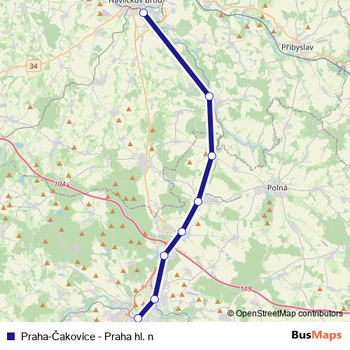 Praha-Čakovice - Praha hl. n rail Line Map