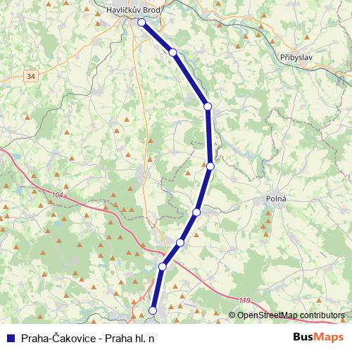 Praha-Čakovice - Praha hl. n rail Line Map