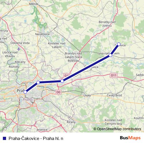 Praha-Čakovice - Praha hl. n rail Line Map