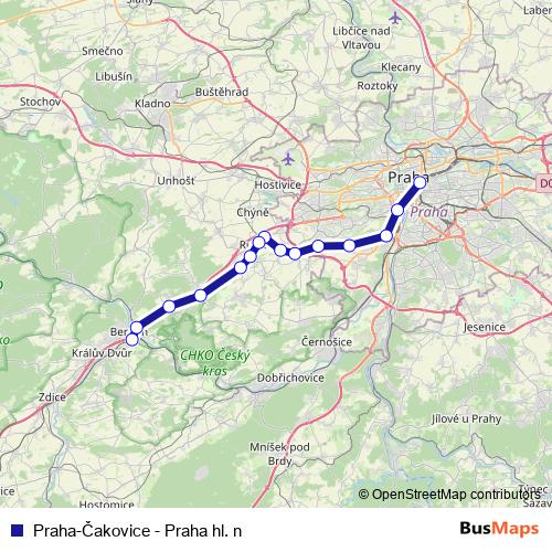 Praha-Čakovice - Praha hl. n rail Line Map