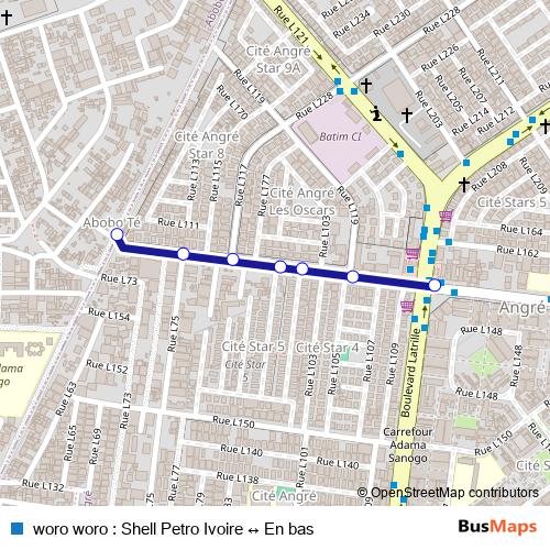 woro woro : Shell Petro Ivoire ↔ En bas bus Line Map