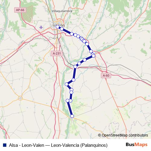 Alsa - Leon-Valen bus Line Map