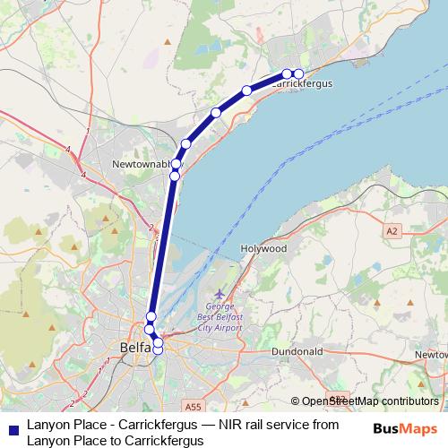 Lanyon Place - Carrickfergus rail Line Map