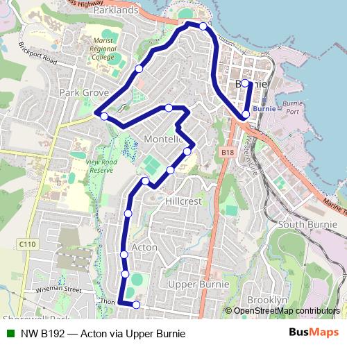 NW B192 bus Line Map