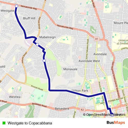 Westgate to Copacabbana bus Line Map