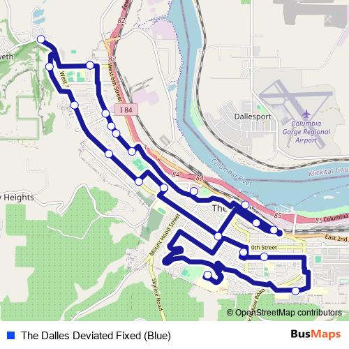 The Dalles Deviated Fixed (Blue) bus Line Map