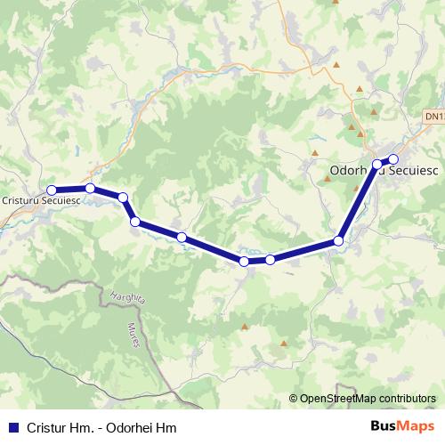 Cristur Hm. - Odorhei Hm rail Line Map